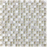 Bliss Creme Brulee Stone and Glass Square Mosaic Tiles