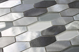Metro Long Hexagon Brushed Aluminum and Glass Mosaic Tiles