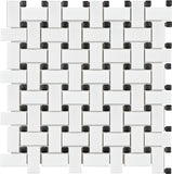 Glazed Porcelain White and Black Basketweave Mosaic Tiles