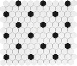 Glazed Porcelain Hexagon Mosaic Tiles - 1 Inch Black and White Tiles - 8.15 Sq Ft Box - Rocky Point Tile - Glass and Mosaic Tile Store