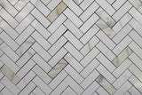 1 x 3 Calacatta Gold Marble Herringbone Mosaic Tiles