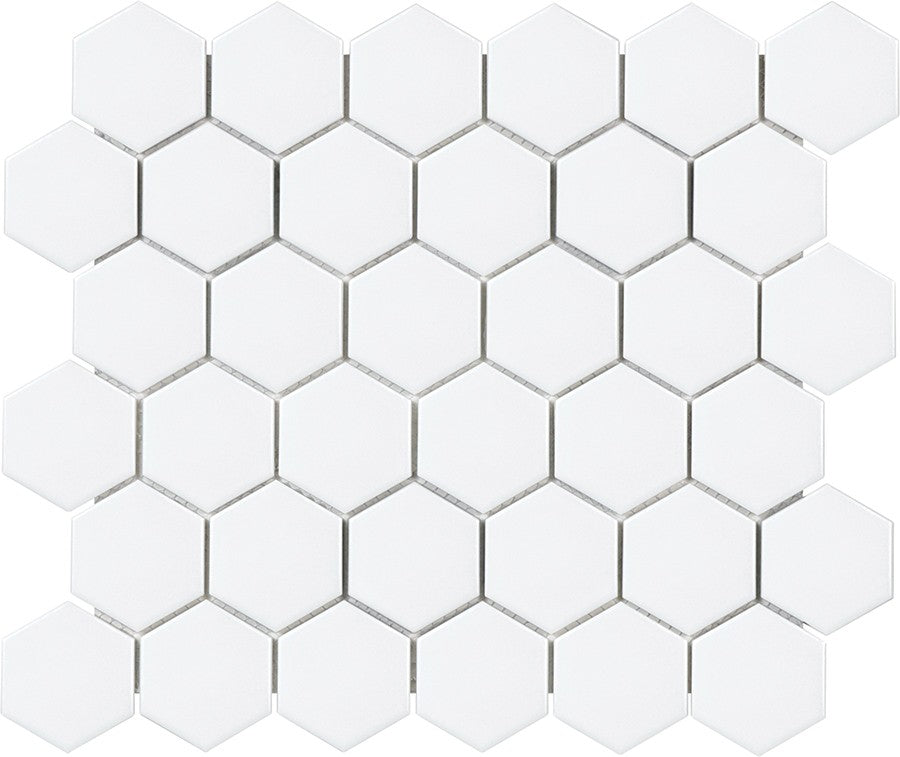 Glazed Porcelain Hexagon Mosaic Tiles - 2 Inch White Tiles - 9.3 Sq Ft Box - Rocky Point Tile - Glass and Mosaic Tile Store