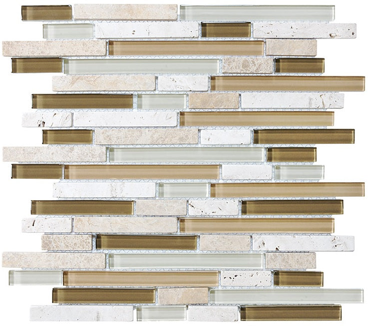 Bliss Glass and Stone Linear Mosaic Tiles Combo Pack - Warm