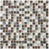 Bliss Cabernet Stone and Glass Square Mosaic Tiles