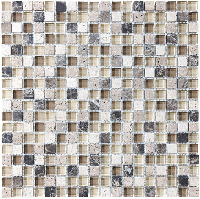 Bliss Cappucino Stone and Glass Square Mosaic Tiles - Rocky Point Tile - Glass and Mosaic Tile Store