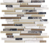 Bliss Cappuccino Stone and Glass Linear Mosaic Tiles