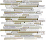 Bliss Creme Brulee Stone and Glass Linear Mosaic Tiles