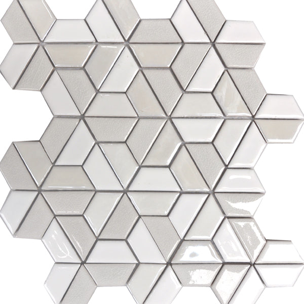 Glaze Craze Hexagon Porcelain Mosaic Tiles - Bone White
