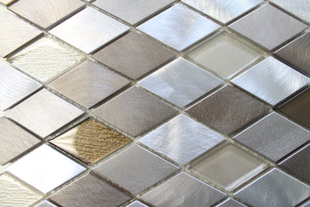 Yaletown Diamond Brushed Aluminum and Glass Mosaic Tiles - Rocky Point Tile - Glass and Mosaic Tile Store