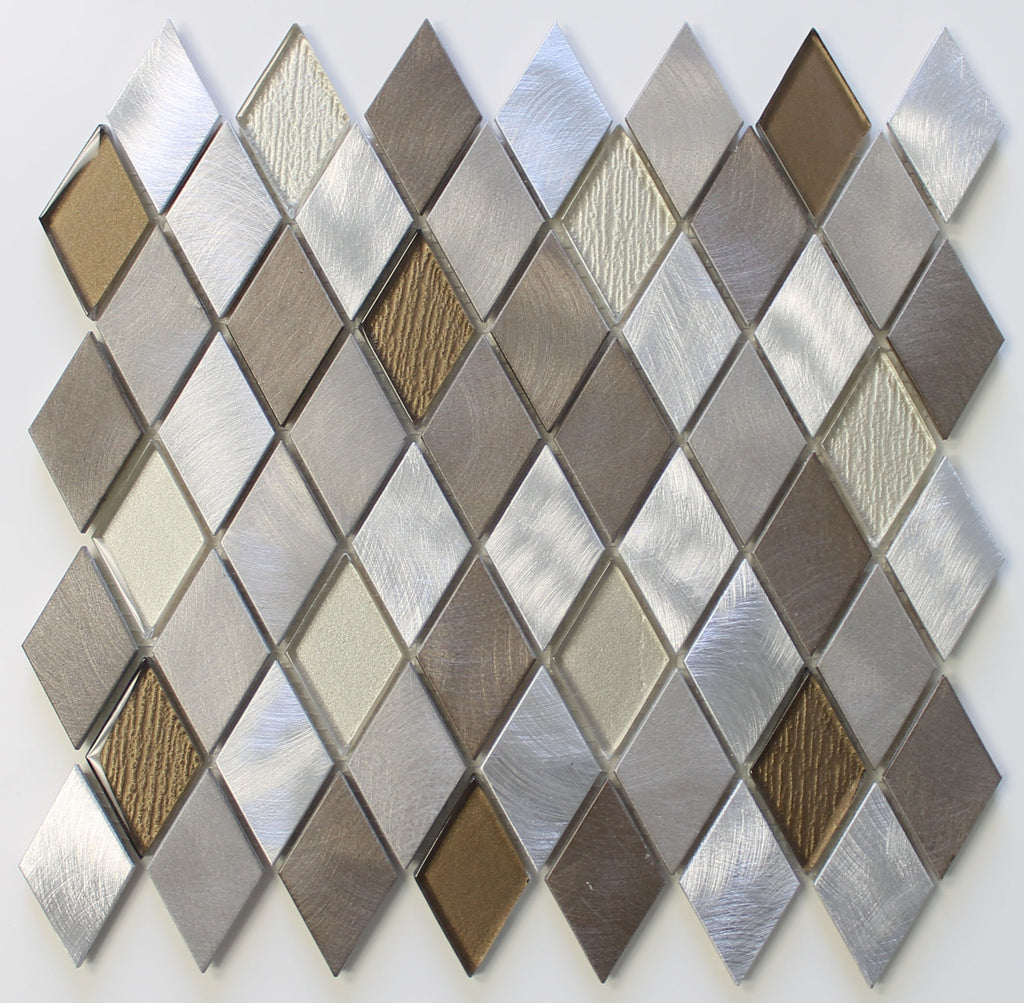 Yaletown Diamond Brushed Aluminum and Glass Mosaic Tiles - Rocky Point Tile - Glass and Mosaic Tile Store