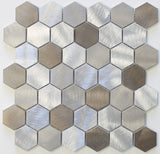 New Amsterdam Brushed Aluminum 2 Inch Hexagon Mosaic Tiles - Rocky Point Tile - Glass and Mosaic Tile Store