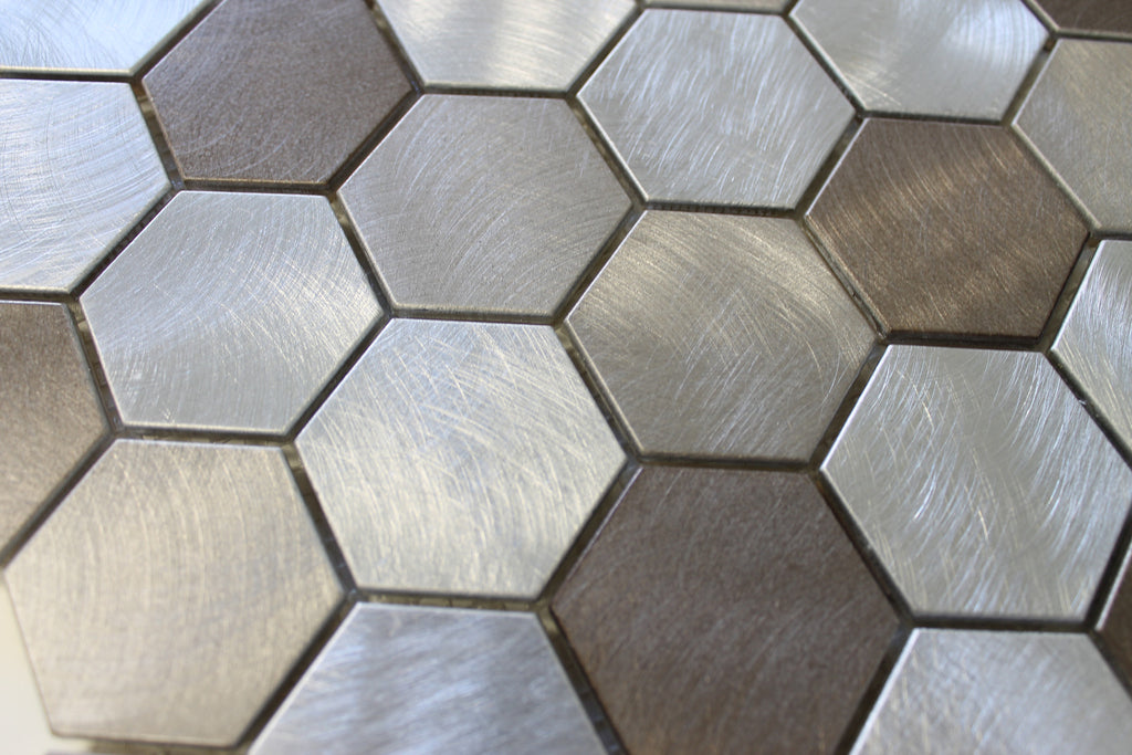 New Amsterdam Brushed Aluminum 2 Inch Hexagon Mosaic Tiles - Rocky Point Tile - Glass and Mosaic Tile Store