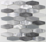 Metro Long Hexagon Brushed Aluminum and Glass Mosaic Tiles - Rocky Point Tile - Glass and Mosaic Tile Store