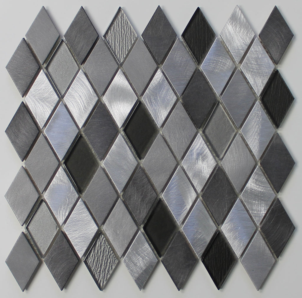Kings Cross Diamond Brushed Aluminum and Glass Mosaic Tiles - Rocky Point Tile - Glass and Mosaic Tile Store