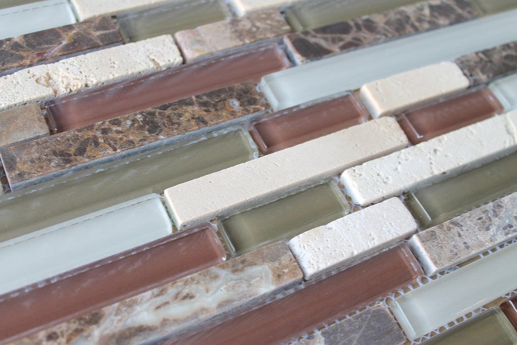 Bliss Cabernet Stone and Glass Linear Mosaic Tiles - Rocky Point Tile - Glass and Mosaic Tile Store
