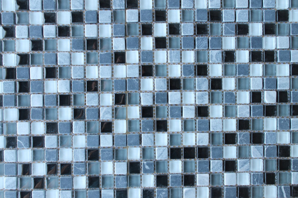Bliss Midnight Stone and Glass Square Mosaic Tiles - Rocky Point Tile - Glass and Mosaic Tile Store