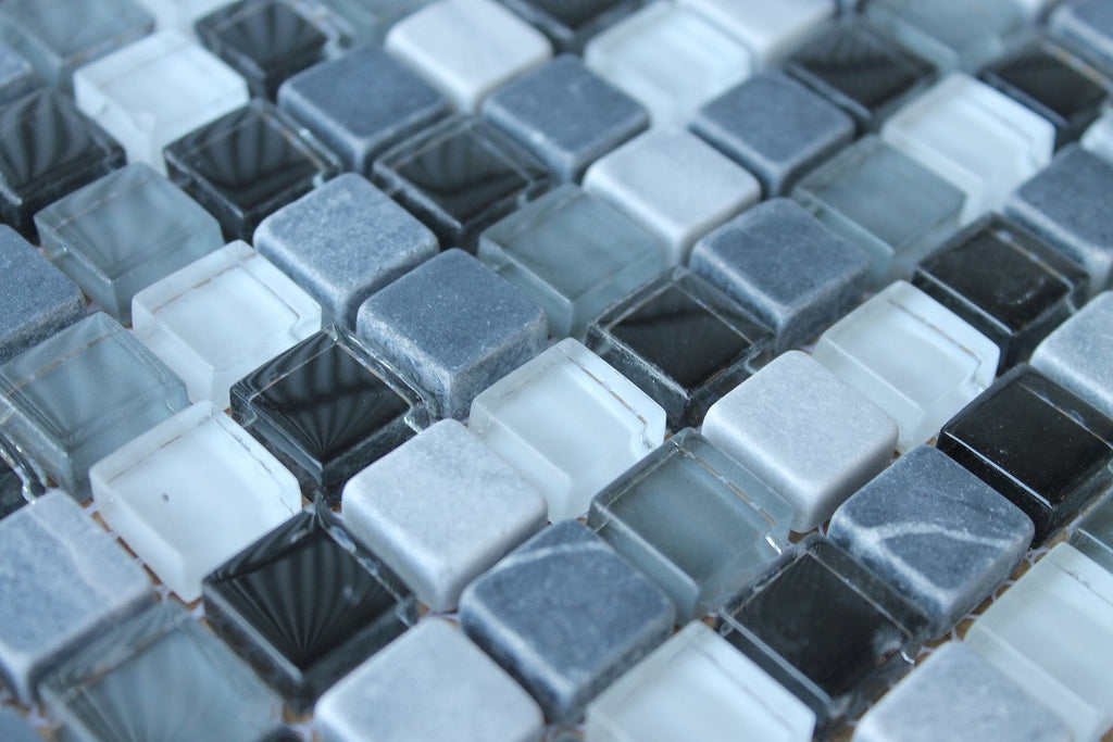 Bliss Midnight Stone and Glass Square Mosaic Tiles - Rocky Point Tile - Glass and Mosaic Tile Store
