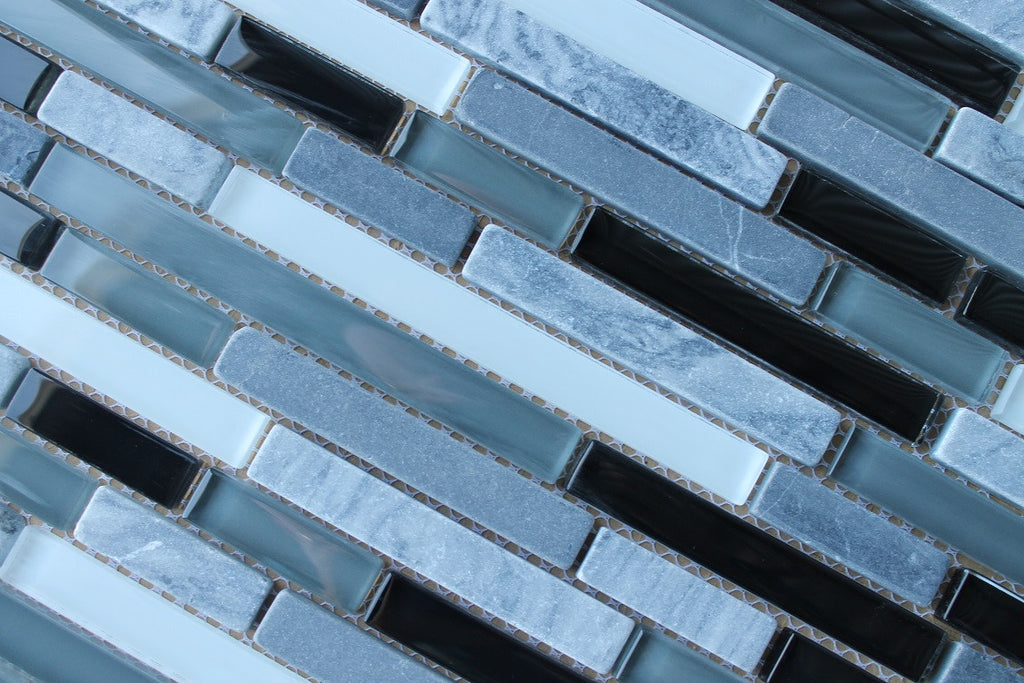 Bliss Midnight Stone and Glass Linear Mosaic Tiles – Rocky Point