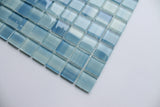 Blue Skies Hand Painted 1x1 Glass Mosaic Tiles - Blue and White - Rocky Point Tile - Glass and Mosaic Tile Store