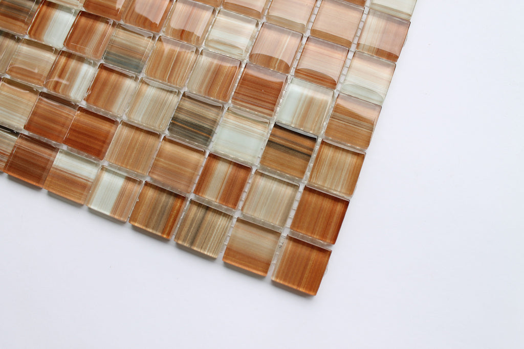Sunset Beach Orange Hand Painted 1x1 Glass Mosaic Tiles - Rocky Point Tile - Glass and Mosaic Tile Store