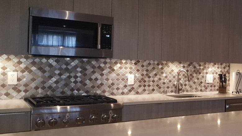 New Amsterdam Brushed Aluminum Arabesque Mosaic Tiles - Rocky Point Tile - Glass and Mosaic Tile Store