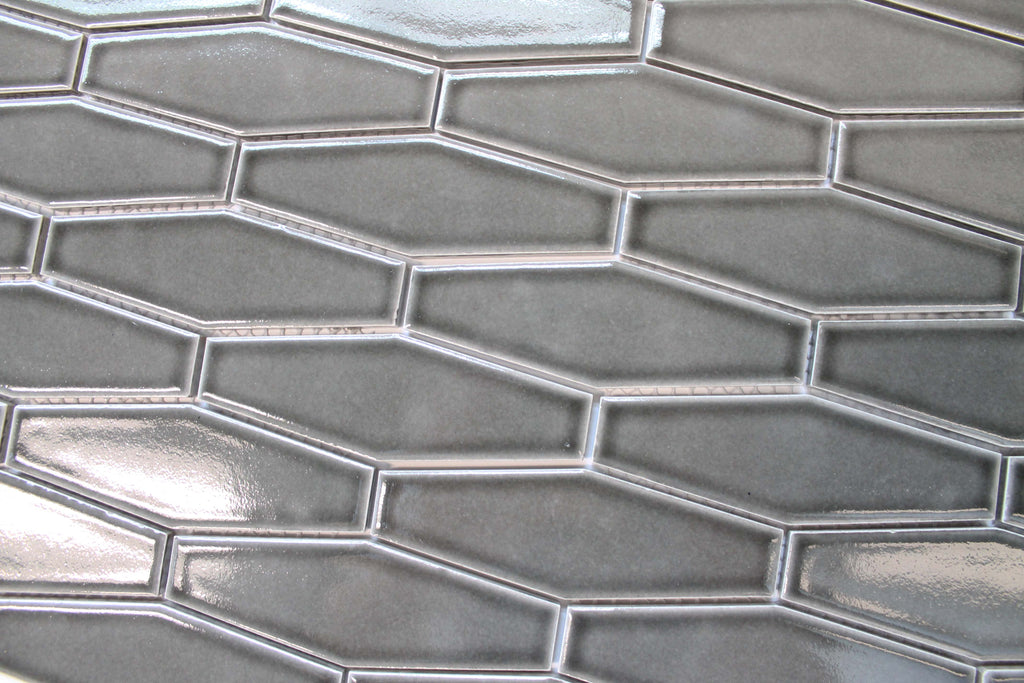 Atlanta Elongated 3D Hexagon Mosaic Tiles - Dark Gray