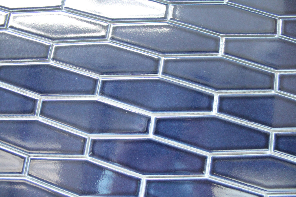 Atlanta Elongated 3D Hexagon Mosaic Tiles - Midnight Blue