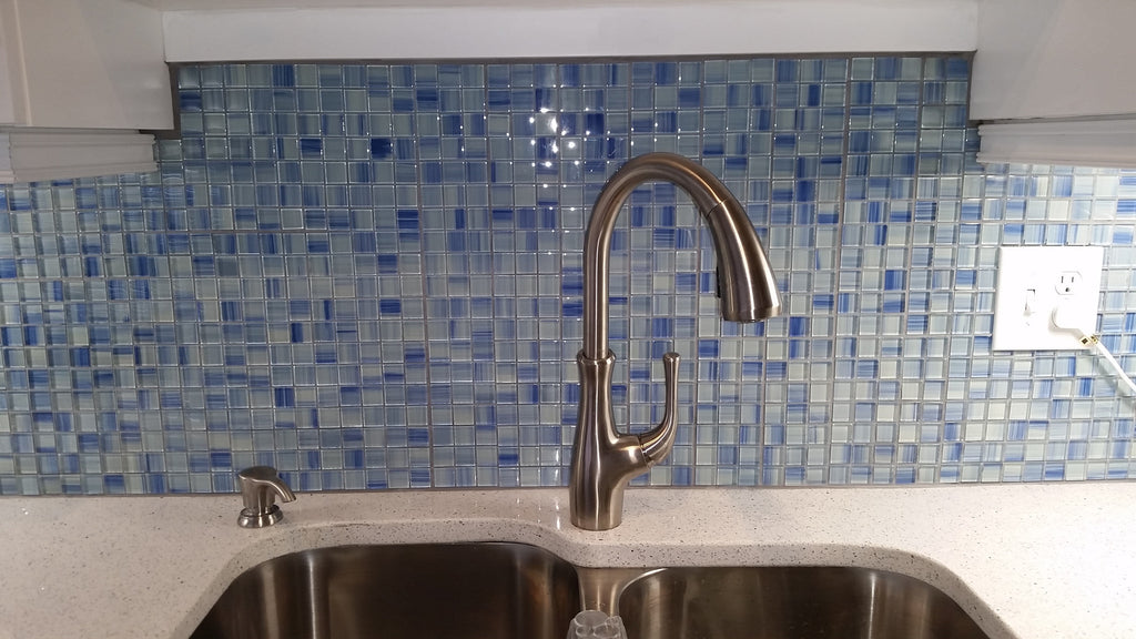 Blue Skies Hand Painted 1x1 Glass Mosaic Tiles - Blue and White - Rocky Point Tile - Glass and Mosaic Tile Store