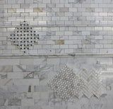 Calacatta Gold Basket Weave with Black Dot Polished Marble Mosaic Tiles - Rocky Point Tile - Glass and Mosaic Tile Store