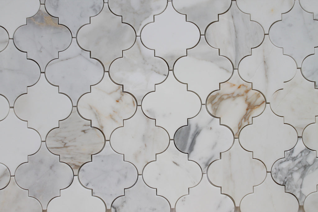 Calacatta Gold Polished Arabesque Marble Mosaic Tiles - Rocky Point Tile - Glass and Mosaic Tile Store