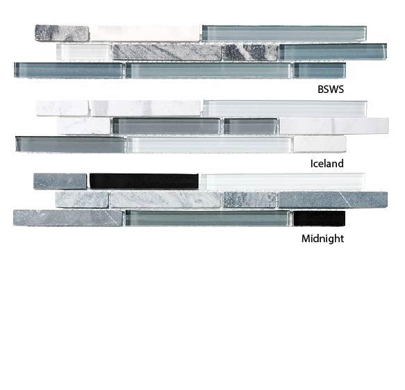 Bliss Glass and Stone Linear Mosaic Tiles Combo Pack - Cool