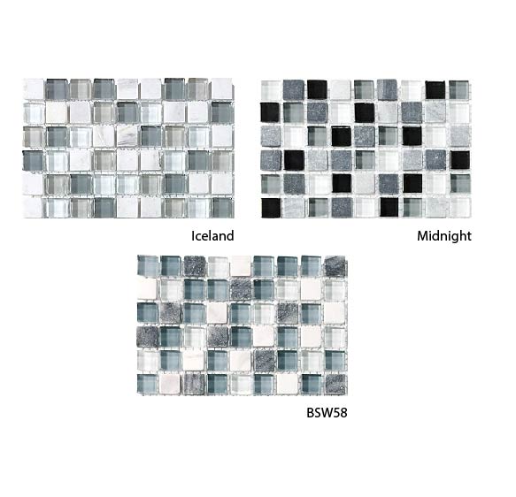 Bliss Glass and Stone Square Mosaic Tiles Combo Pack - Cool