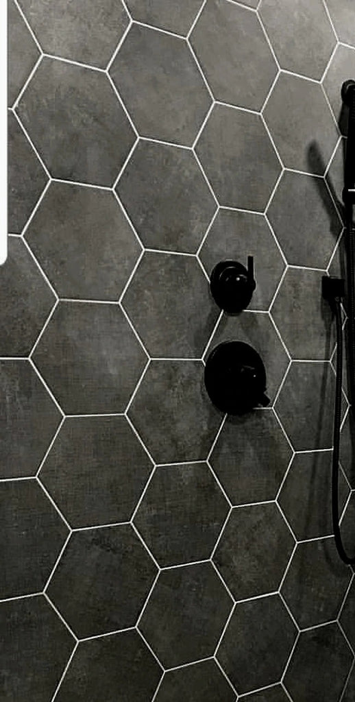 Form 7” x 8” Hexagon Cement Look Glazed Porcelain Tiles - Graphite