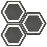 Form 7” x 8” Hexagon Cement Look Glazed Porcelain Tiles - Framed Graphite