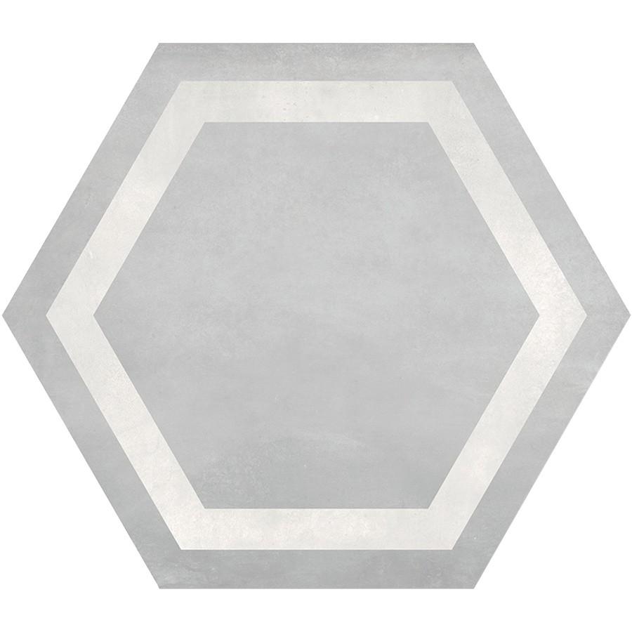 Form 7” x 8” Hexagon Cement Look Glazed Porcelain Tiles - Framed Ice