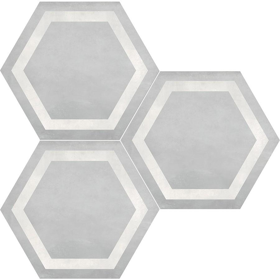 Form 7” x 8” Hexagon Cement Look Glazed Porcelain Tiles - Framed Ice