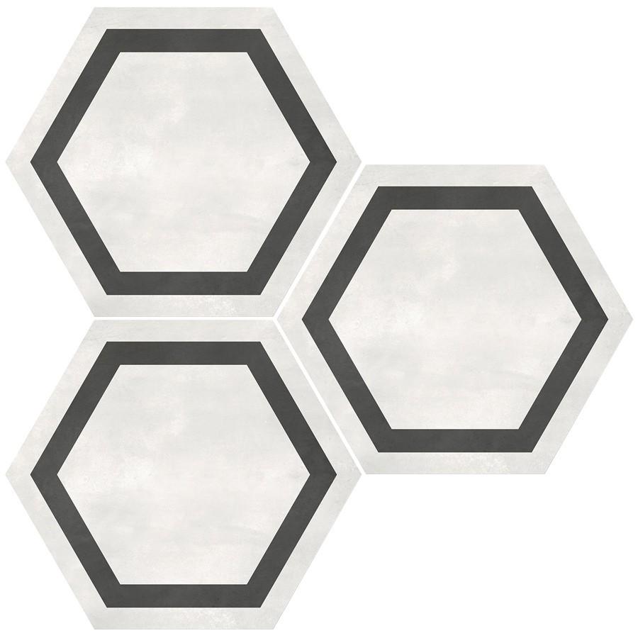 Form 7” x 8” Hexagon Cement Look Glazed Porcelain Tiles - Framed Ivory