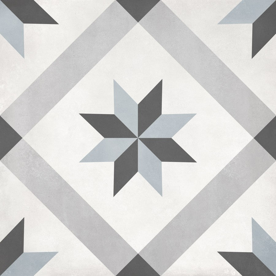 Form 8” x 8” Cement Look Glazed Porcelain Tiles - Tide Deco Compass