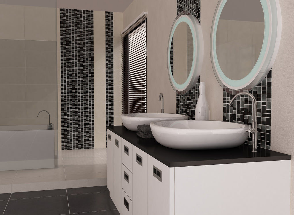 Fusion Black Glass Mosaic Tiles - Rocky Point Tile - Glass and Mosaic Tile Store