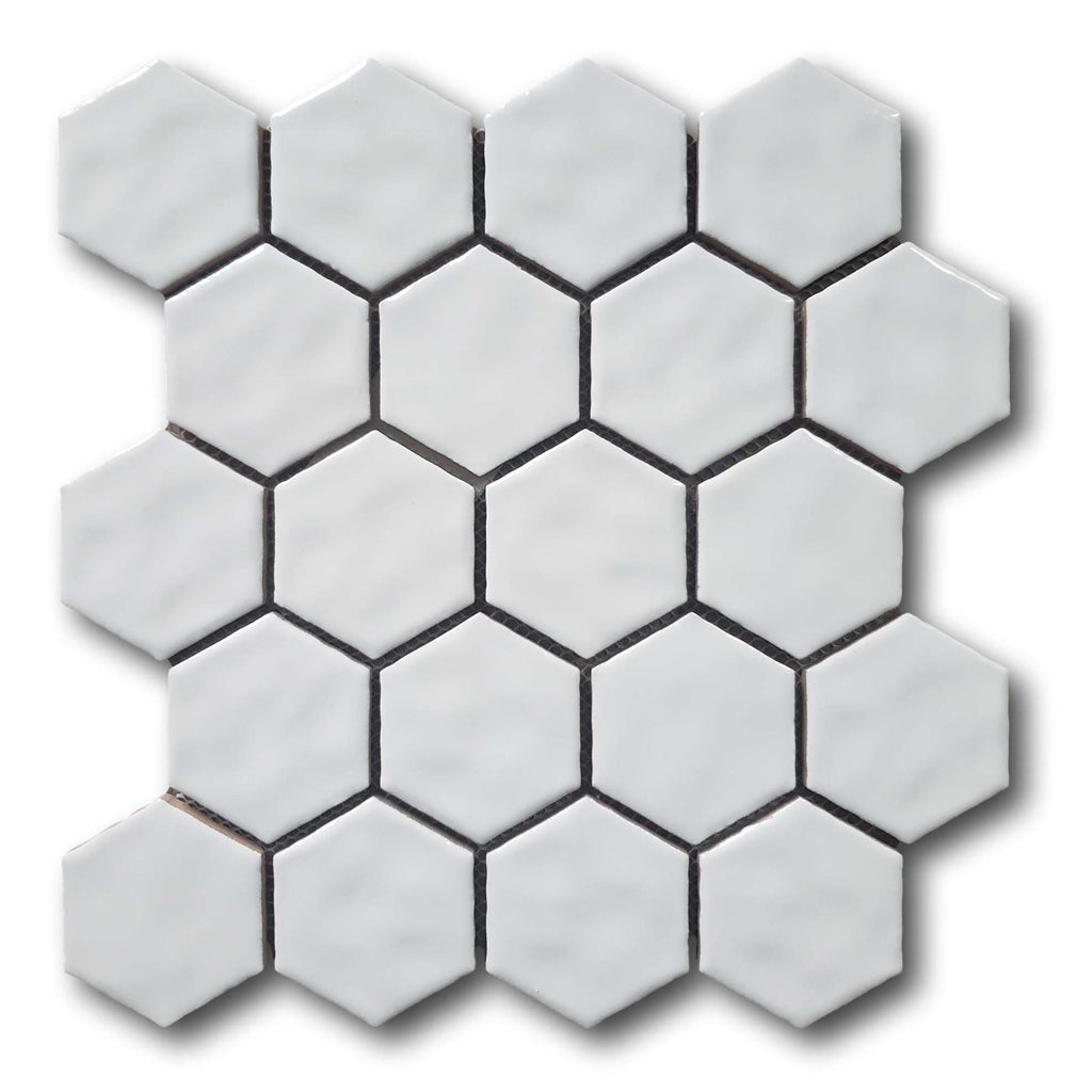 Ceramic Hexagon Mosaic Tiles - White