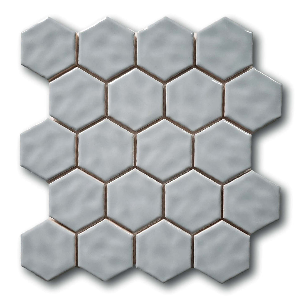 Ceramic Hexagon Mosaic Tiles - Light Blue
