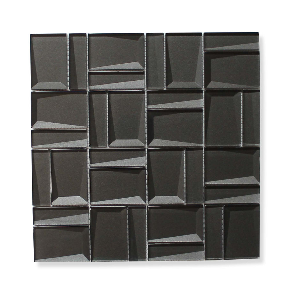 Illusion II 3D 3x3 Beveled Glass Mosaic Tiles - Black Diamond