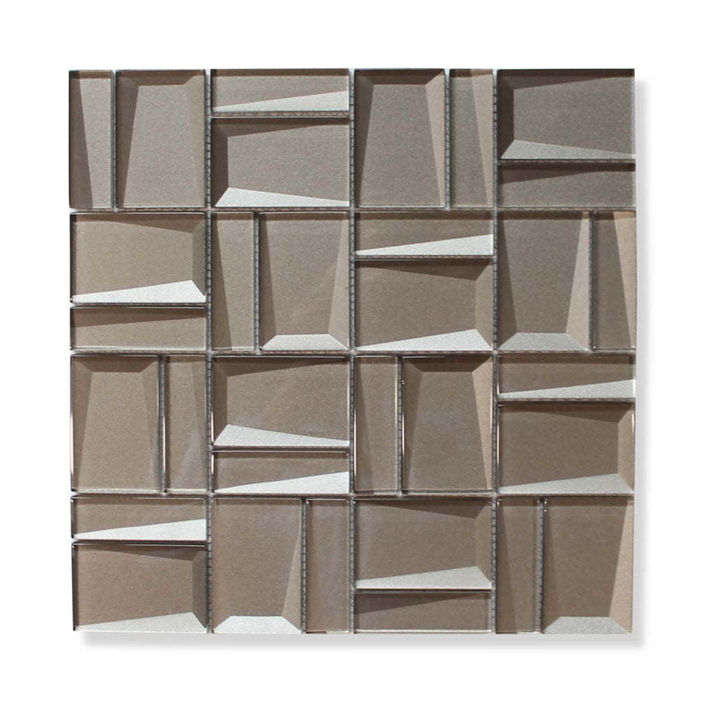 Illusion II 3D 3x3 Beveled Glass Mosaic Tiles - Morion