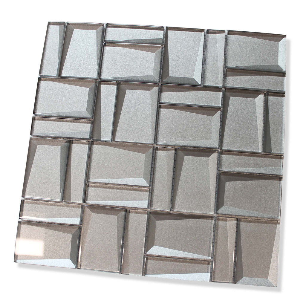 Illusion II 3D 3x3 Beveled Glass Mosaic Tiles - Palladium