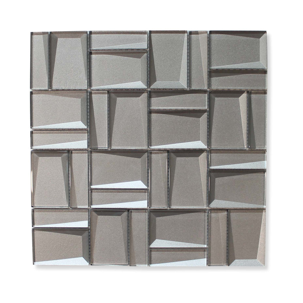 Illusion II 3D 3x3 Beveled Glass Mosaic Tiles - Palladium