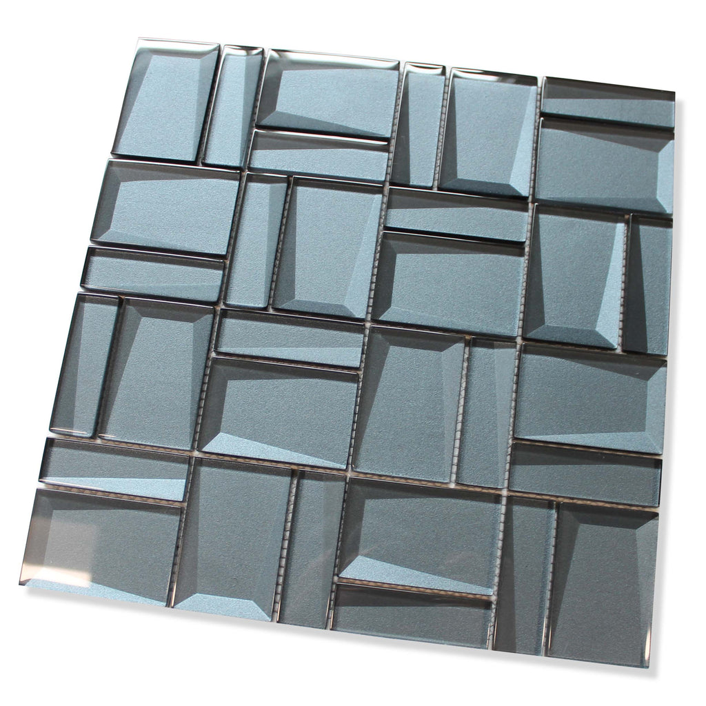 Illusion II 3D 3x3 Beveled Glass Mosaic Tiles - Sapphire