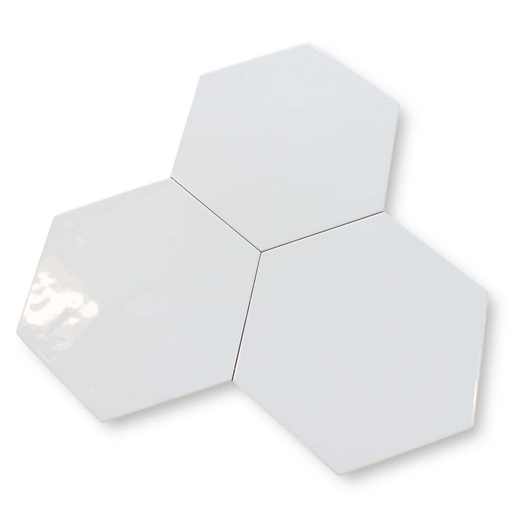 11 Sq Ft Boxes of Konzept Glazed Porcelain 7" x 8" Hexagon Tiles - Terra Bianca Glossy
