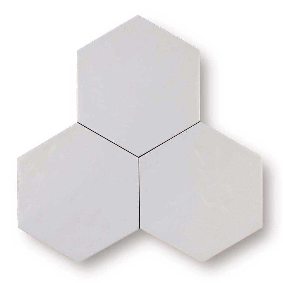 11 Sq Ft Boxes of Konzept Glazed Porcelain 7" x 8" Hexagon Tiles - Terra Bianca Matte
