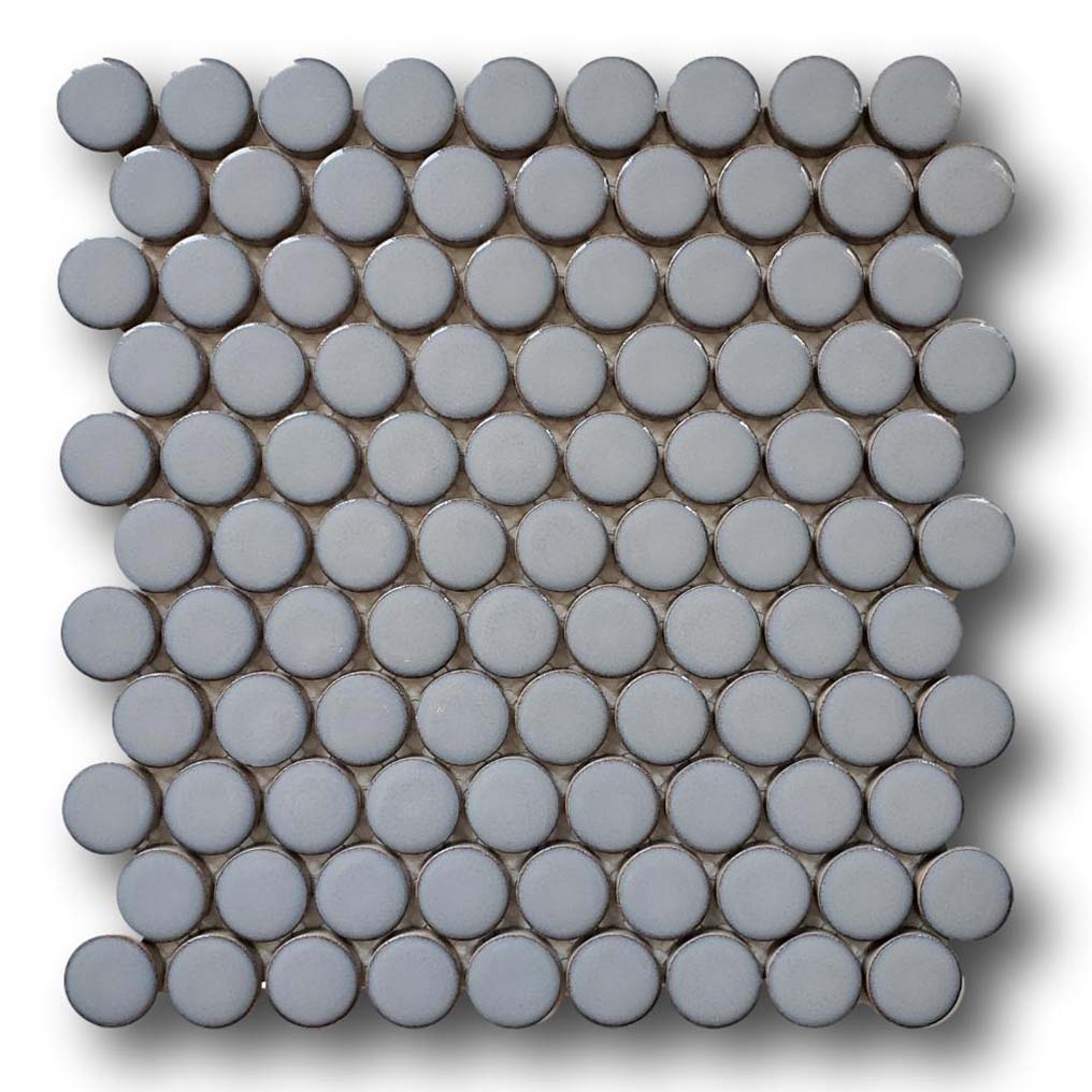 Modelli Glossy Ceramic Penny Round Mosaic Tiles - Ash
