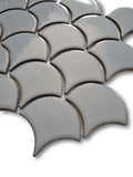 Modelli Glossy Porcelain Fish Scale Mosaic Tiles - Ash